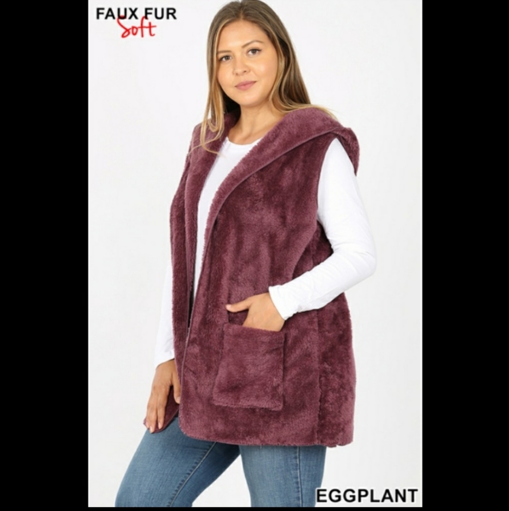 Plus Size Faux Fur Hooded Vest